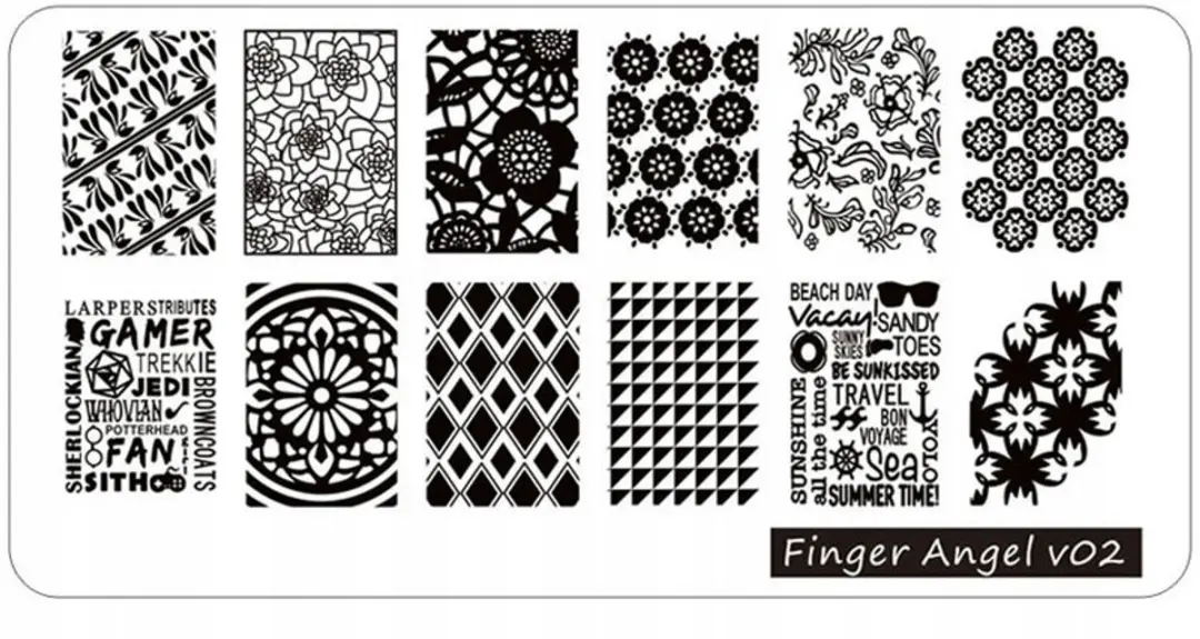 Born Pretty Finger Angel Stempelpakket Nagels V02 - Bloemen/Schaken