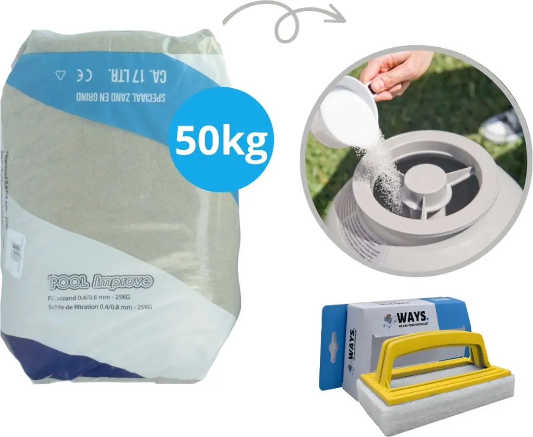 Pool Improve Filterzand 50kg (2x25kg) & WAYS Scrubborstel