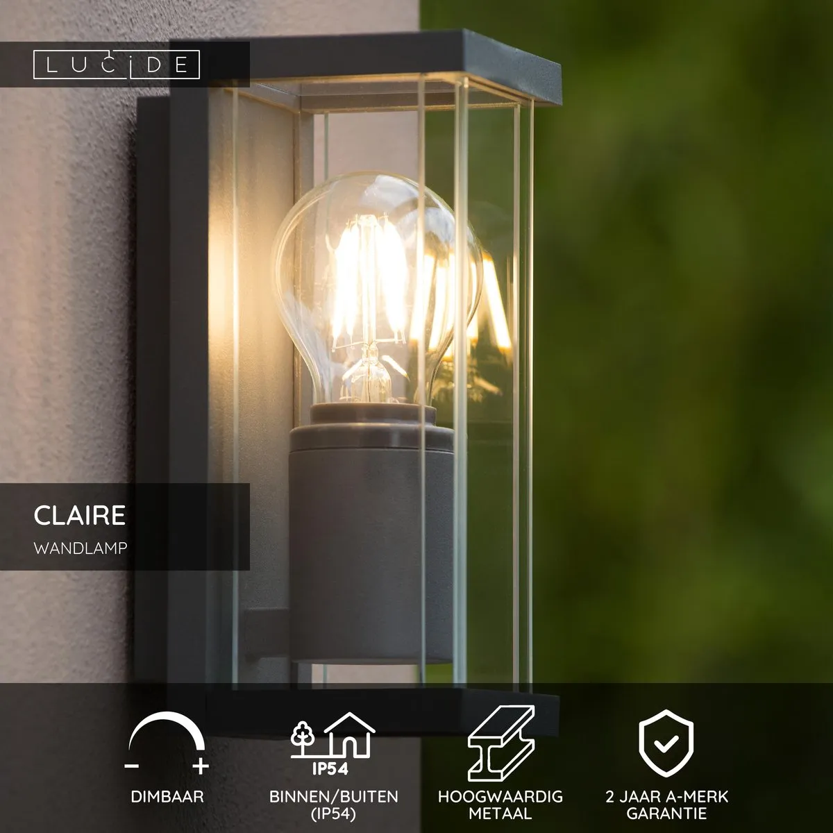 Lucide Claire Wandlamp E27 IP54 - Antraciet