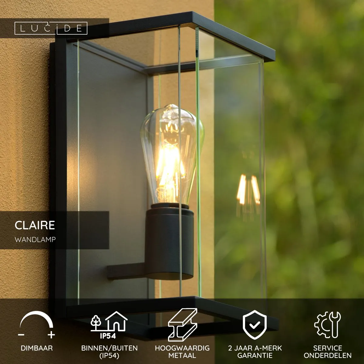 Lucide Claire Wandlamp E27 IP54 - Antraciet