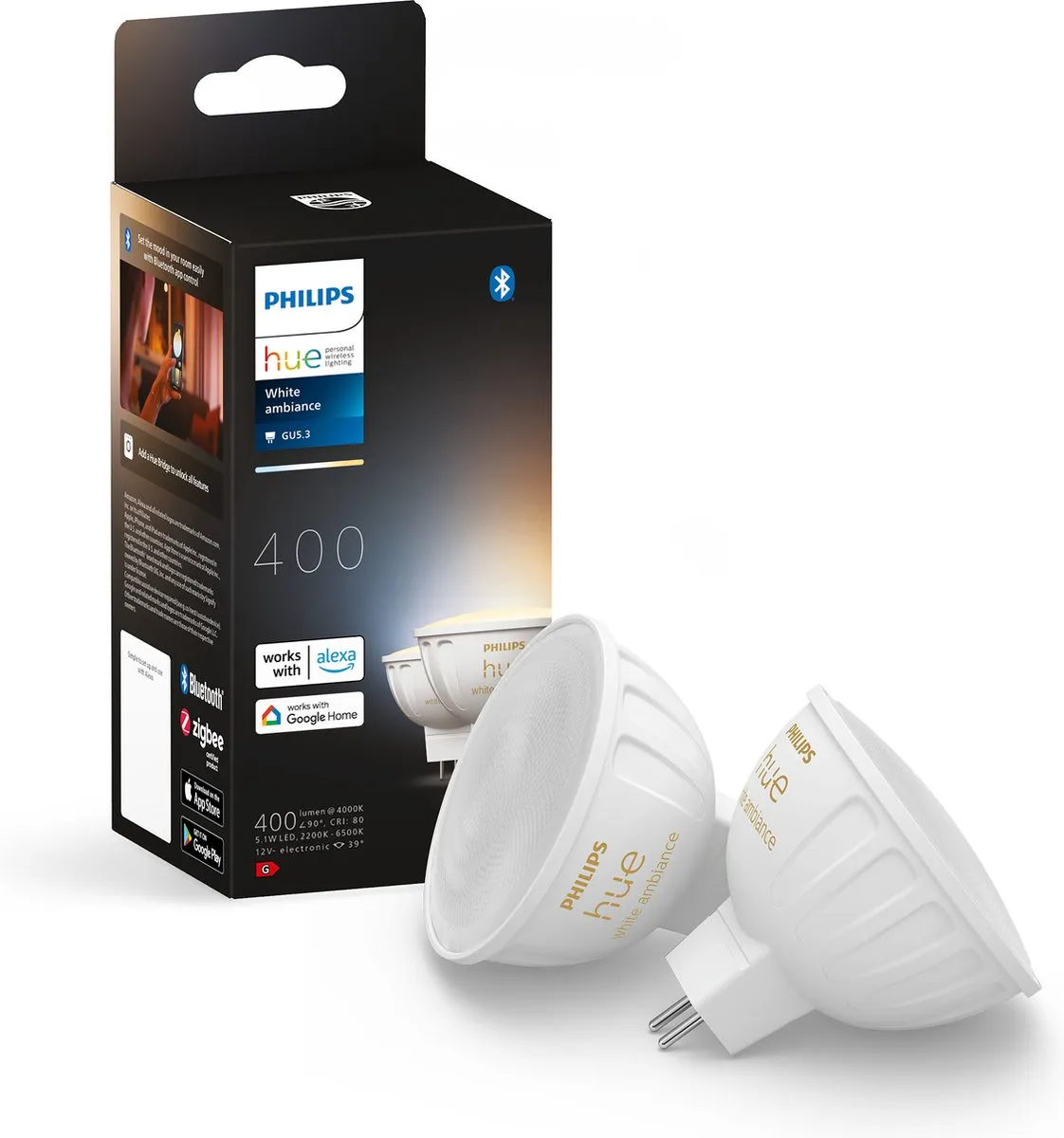 Philips Hue MR16 Spot 5.1W Mat - 2 Stuks