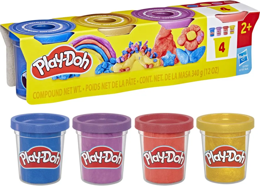 Play-Doh Metallic Glans Boetseerklei - 4 Potjes - afbeelding 2 van 6