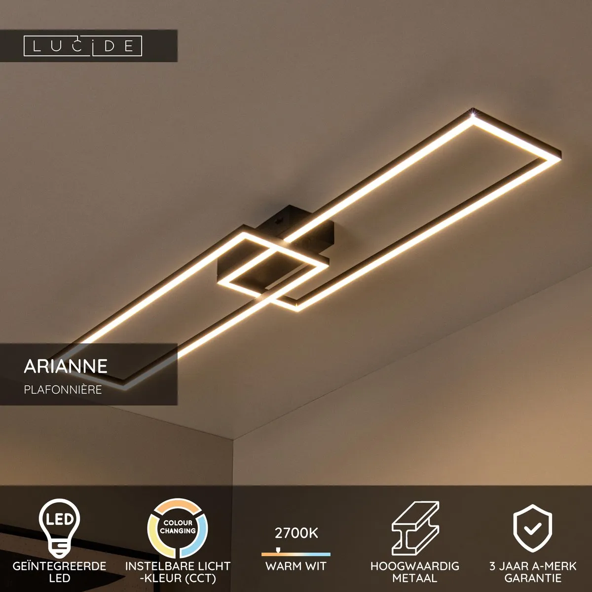 Lucide Ariane Plafonnière LED 23W 2700K/4000K - Zwart