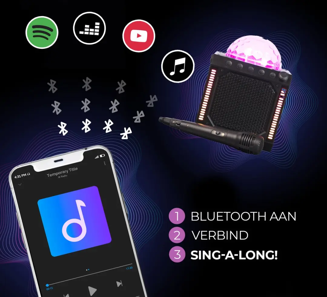 Denver BTM618 Karaoke Set - Bluetooth Speaker - 1 Microfoon - Zwart