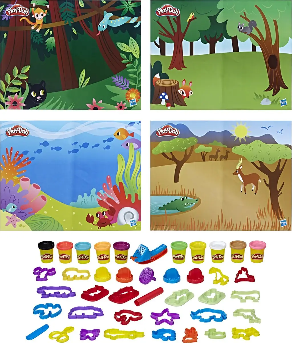 Play-Doh Emmer Dieren - 4 Potjes Klei & 9 Vormpjes