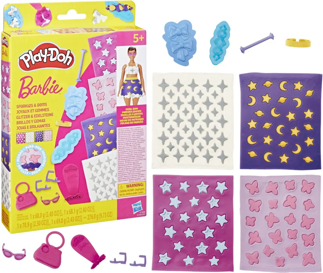 Play-Doh Barbie Glitter en Edelstenen Patroonpakket - 12 Stuks
