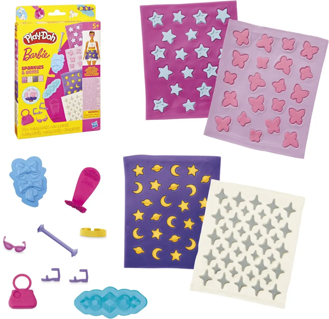 Play-Doh Barbie Glitter en Edelstenen Patroonpakket - 12 Stuks