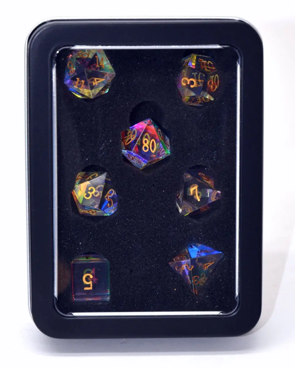 HOT Games Regenboog Glas Dobbelsteen Set - Tin Doos