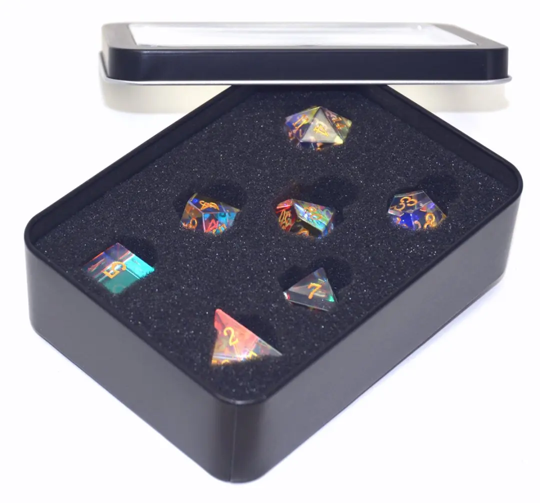 HOT Games Regenboog Glas Dobbelsteen Set - Tin Doos