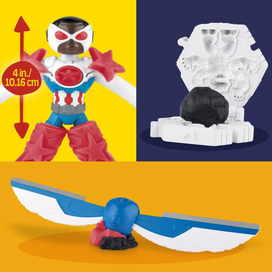 Play-Doh Marvel Captain America Motorsnijder Speelset - 3 Potjes Multicolor - afbeelding 6 van 6