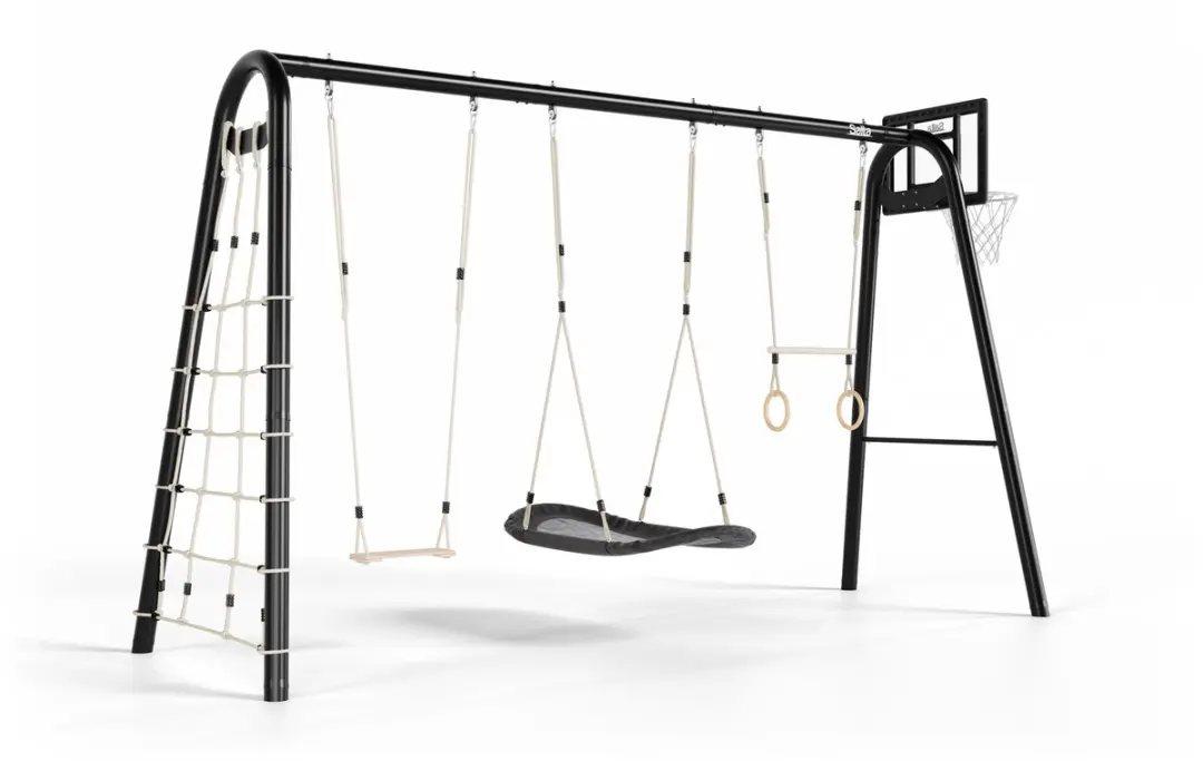 Salta Schommel XL Set 3 - Duikelrek Klimnet Nestschommel Trapeze Basketbalbord - Zwart