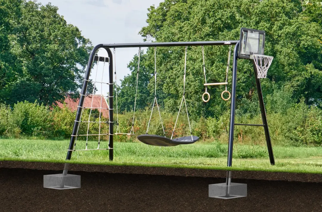 Salta Schommel XL Set 3 - Duikelrek Klimnet Nestschommel Trapeze Basketbalbord - Zwart