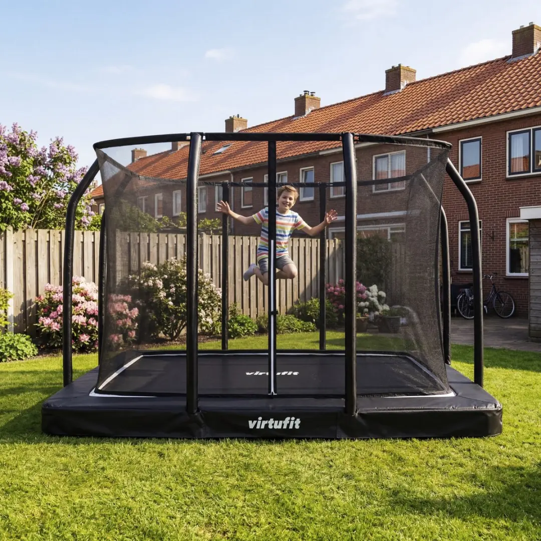 Virtufit Inbouw Trampoline 366cm - Veiligheidsnet - Max 150kg - Zwart