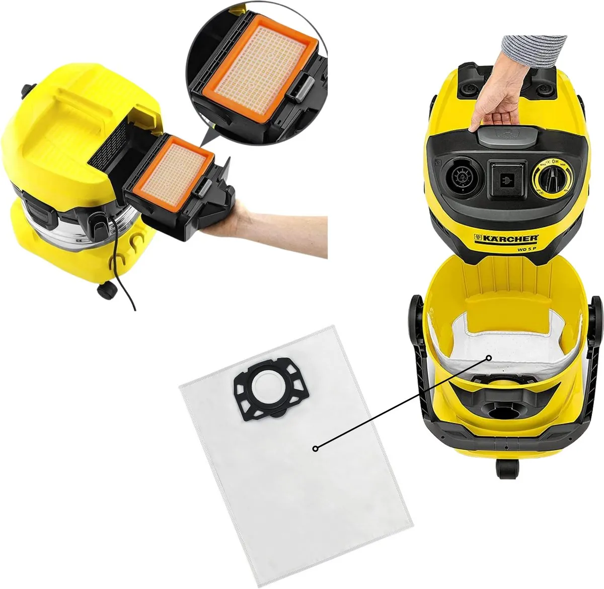 Kärcher Accessoirespakket WD4/WD5/WD6 - 8 Zakken + 2 Filters - Wit/Orange