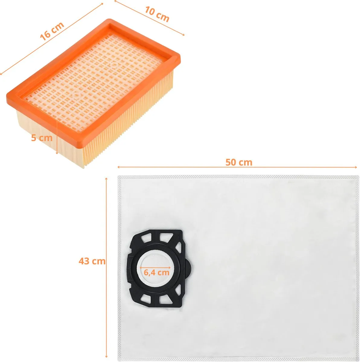 Kärcher Accessoirespakket WD4/WD5/WD6 - 8 Zakken + 2 Filters - Wit/Orange