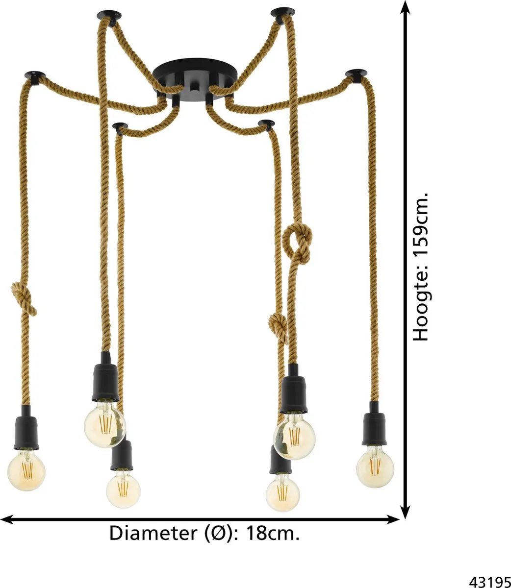 Eglo Rampside Vintage Hanglamp - 6 Lichthouders - Zwart