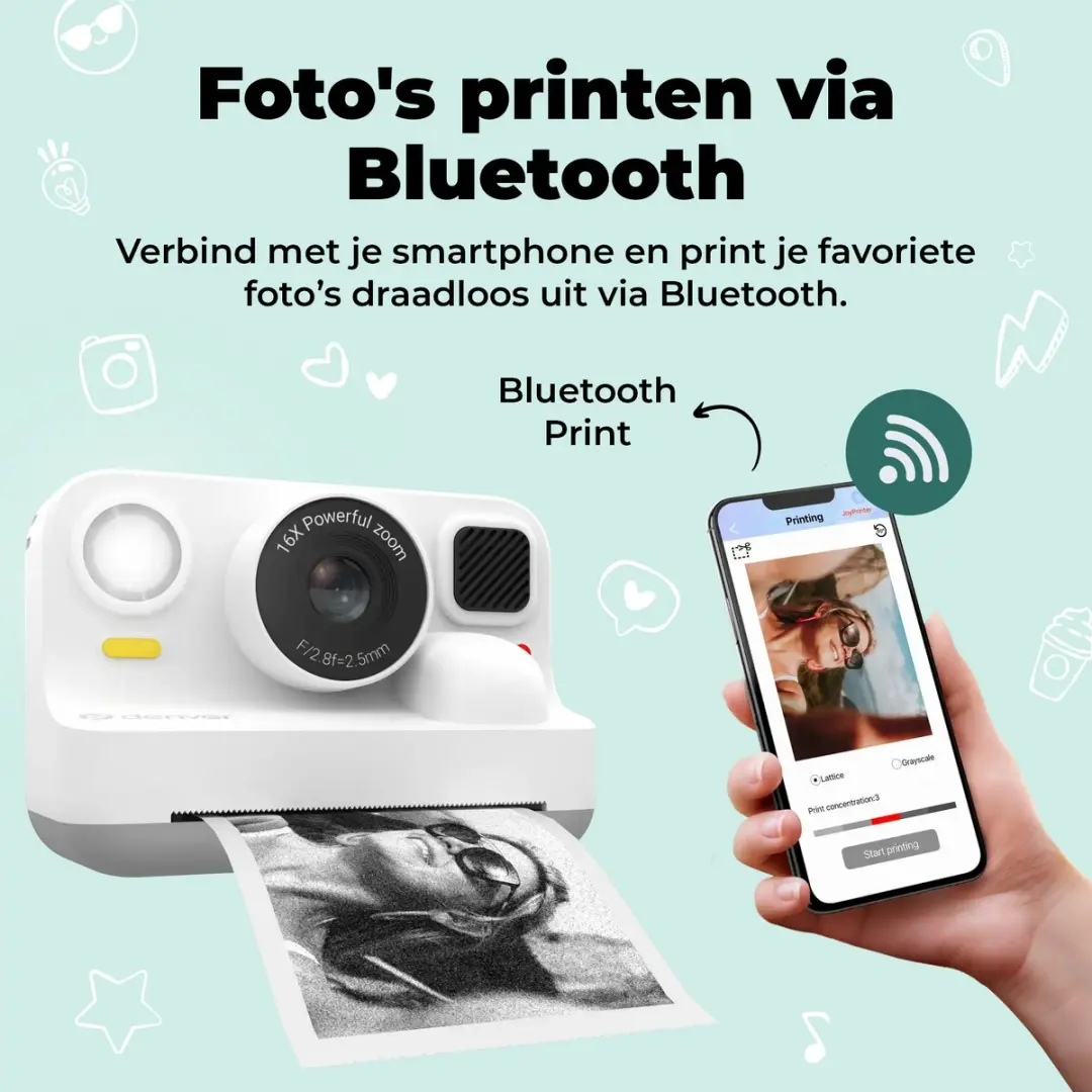 Denver KPC1374BTW Kindercamera Full HD - 48MP - Bluetooth Printer - Wit