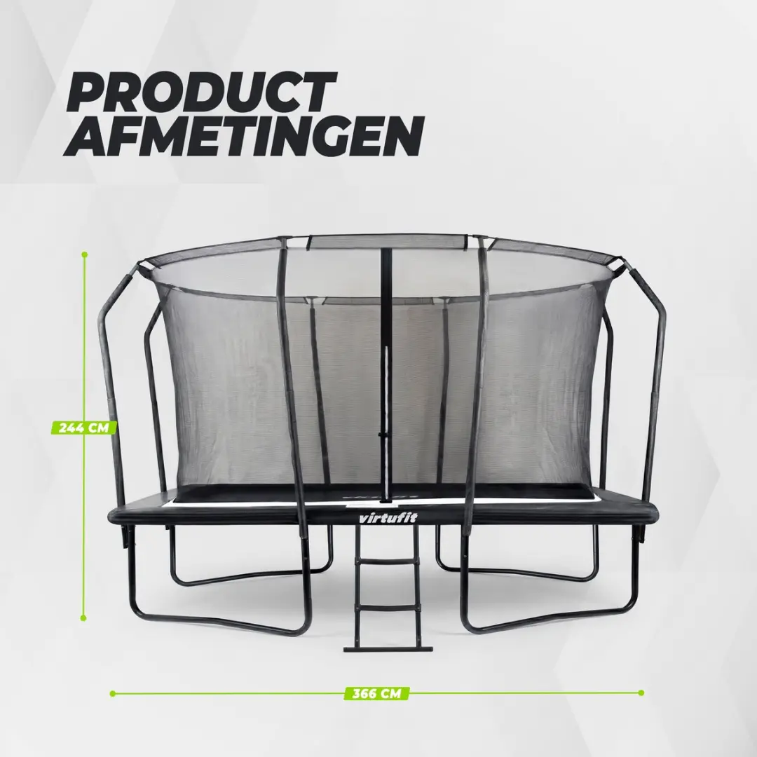 Virtufit Rechthoekige Trampoline 366x244cm - Zwart - Incl. veiligheidsnet