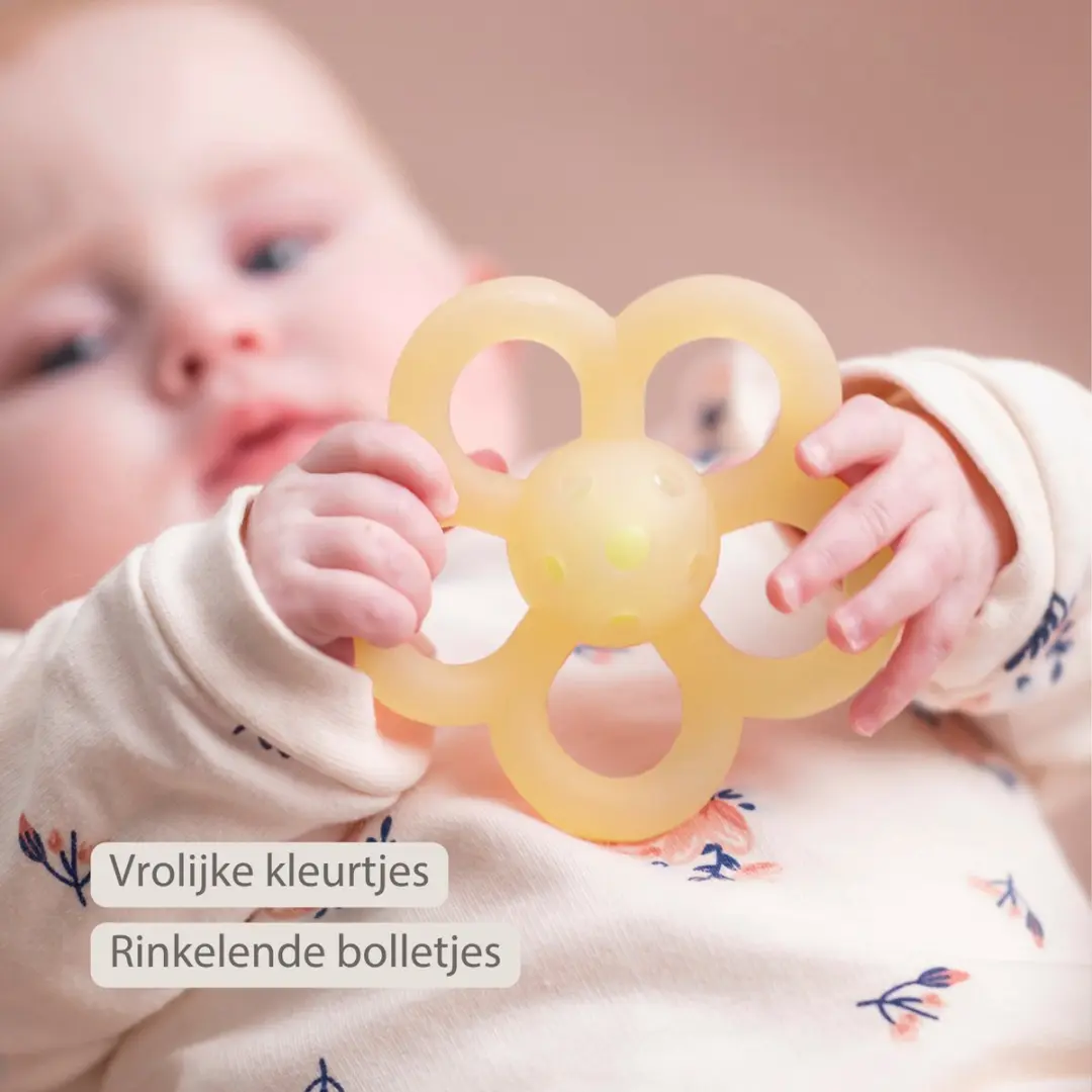 Nattou Silicone Rammelaar Bloem 10cm - Geel
