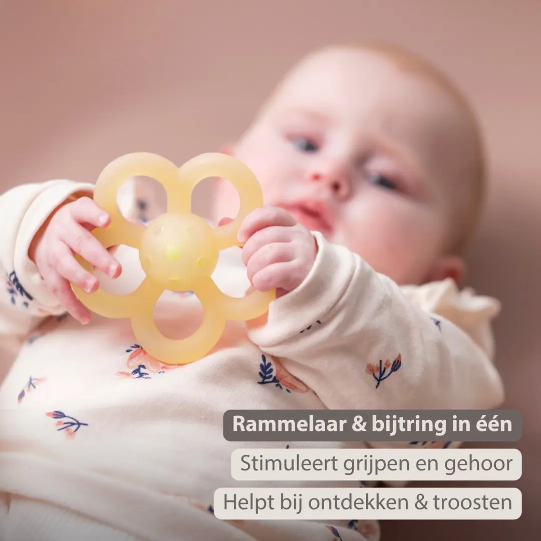 Nattou Silicone Rammelaar Bloem 10cm - Geel