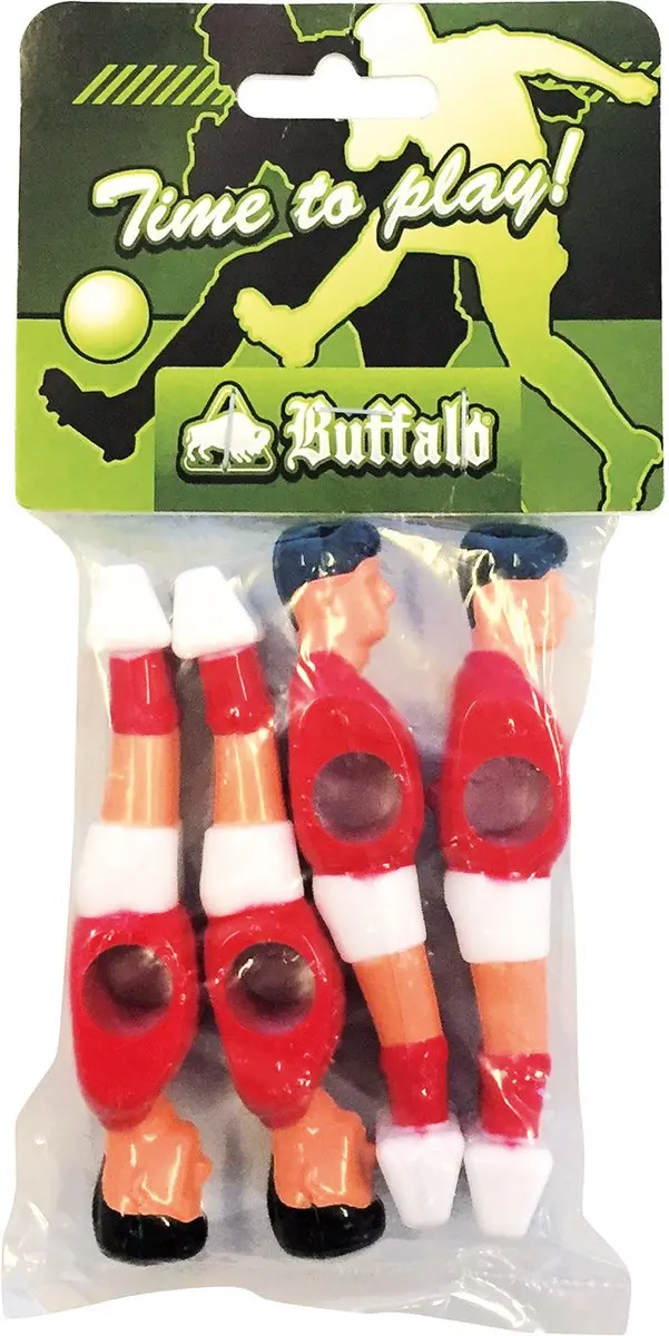 Buffalo Tafelvoetbalpoppen 13mm - Rood/Wit - 4 Stuks