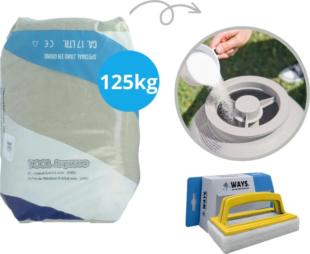 Pool Improve Filterzand 125kg (5x25kg) & WAYS Scrubborstel