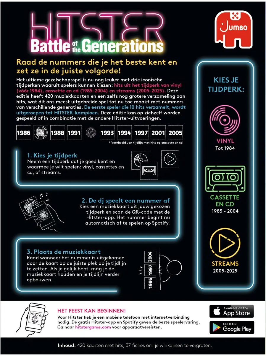 Hitster Battle of the Generations Partyspel - 420 Kaarten - 12 Spelers