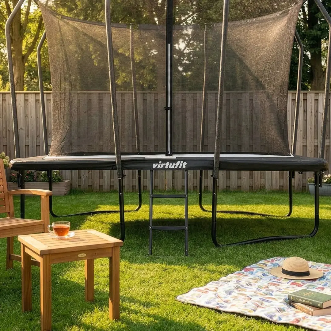 Virtufit Rechthoekige Trampoline 305x213cm - Zwart - Incl. veiligheidsnet