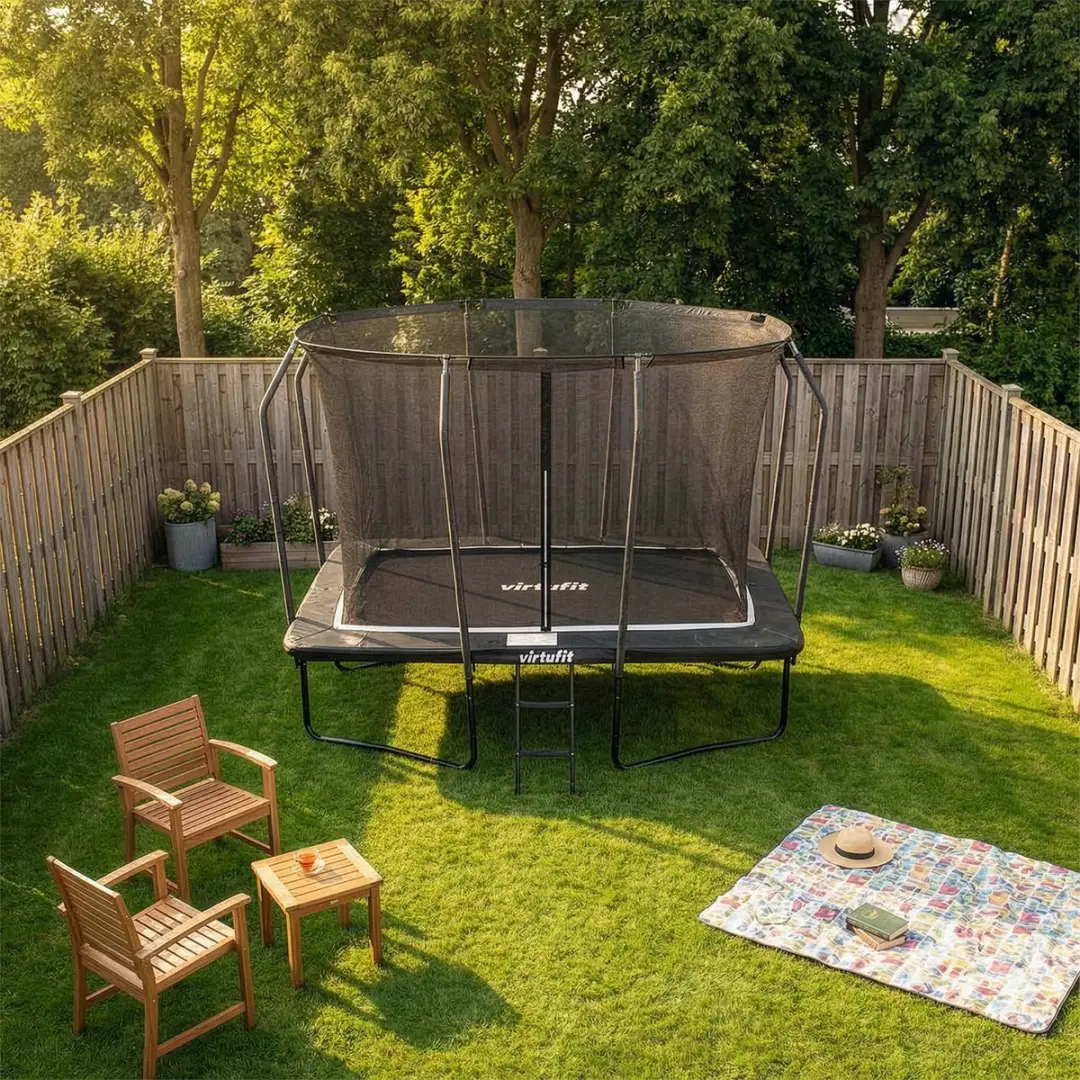 Virtufit Rechthoekige Trampoline 305x213cm - Zwart - Incl. veiligheidsnet