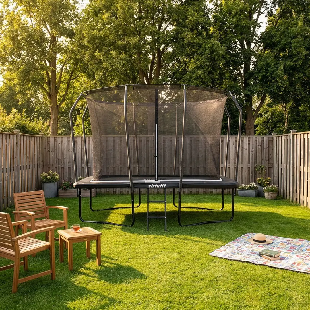 Virtufit Rechthoekige Trampoline 305x213cm - Zwart - Incl. veiligheidsnet
