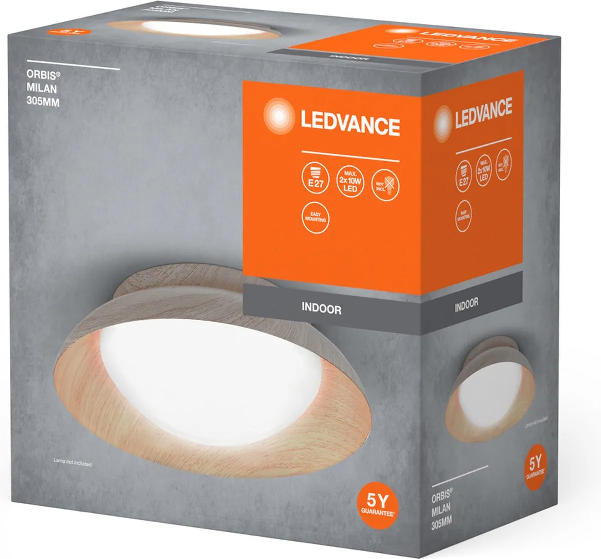 LEDVANCE Orbis Milan Plafondlamp 2xE27 Houtkleur