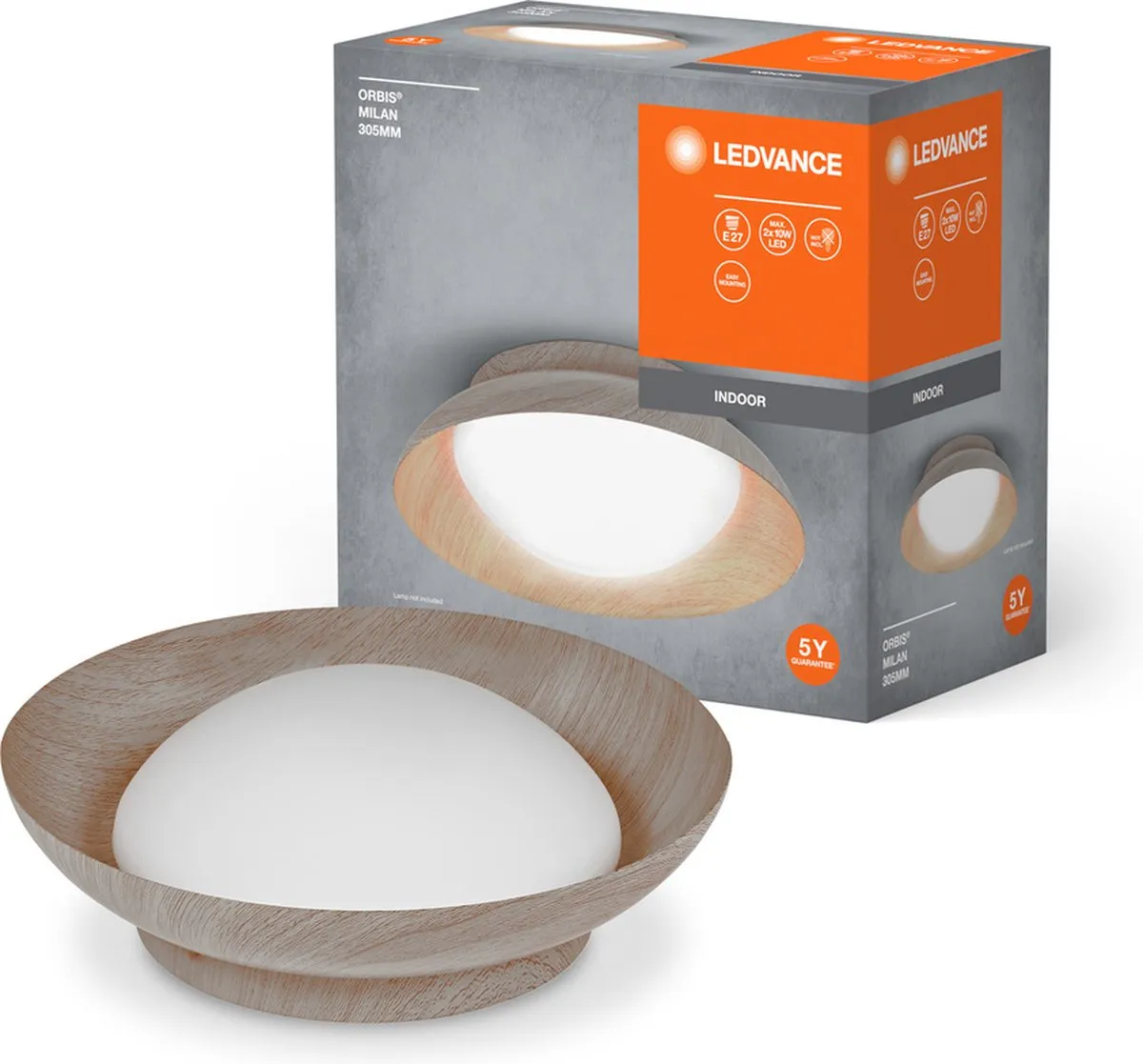 LEDVANCE Orbis Milan Plafondlamp 2xE27 Houtkleur
