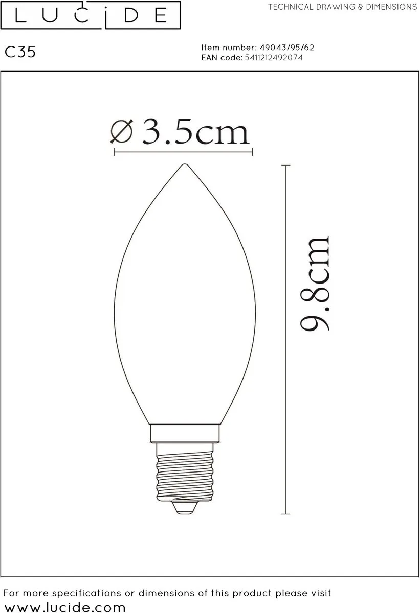 Lucide C35 LED Filamentlamp 3W 2200K - E14 - Amber