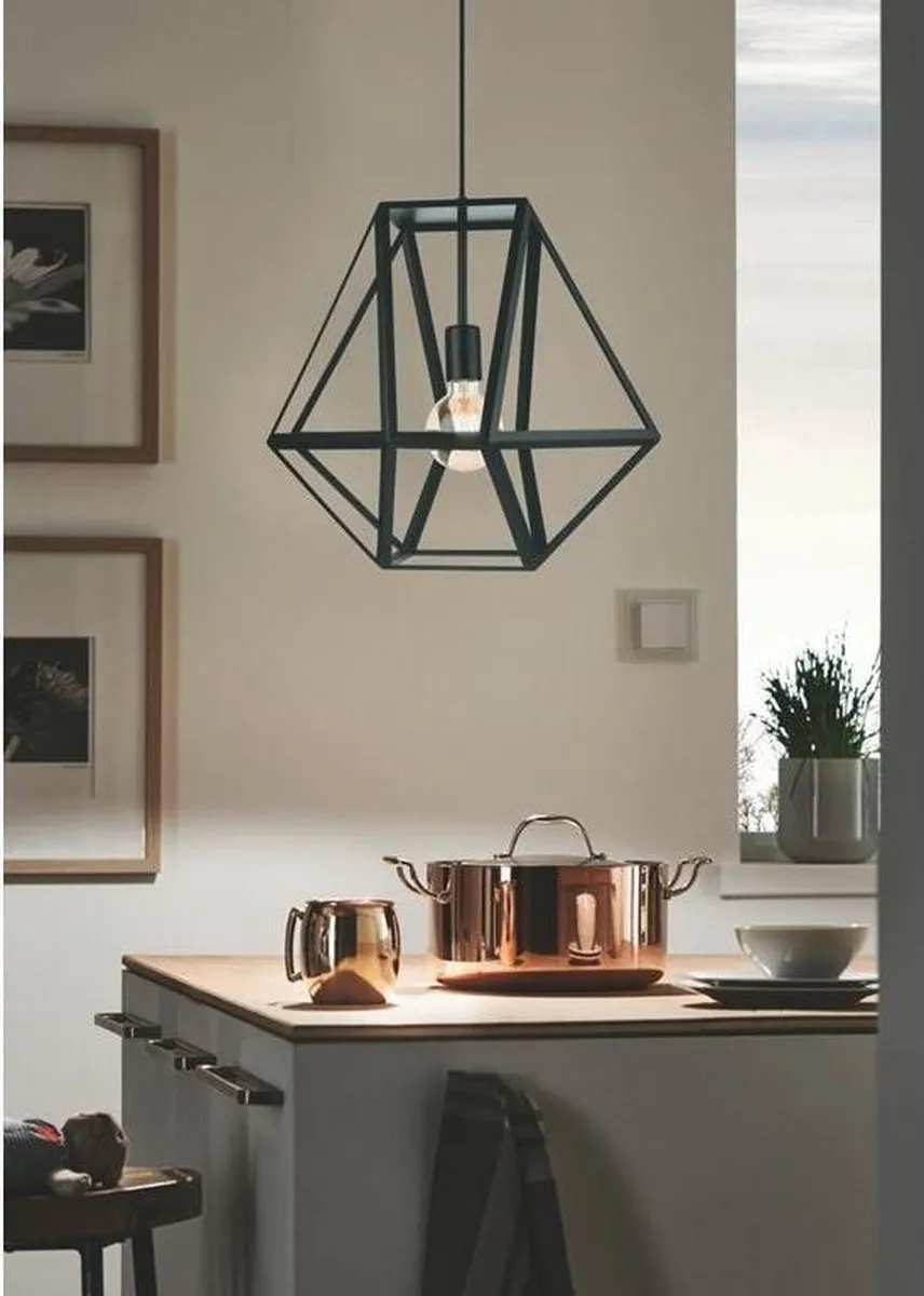 Eglo Vintage Embleton Hanglamp - 1 Lichtpunt - Ø46cm - Zwart/Wit - afbeelding 6 van 6