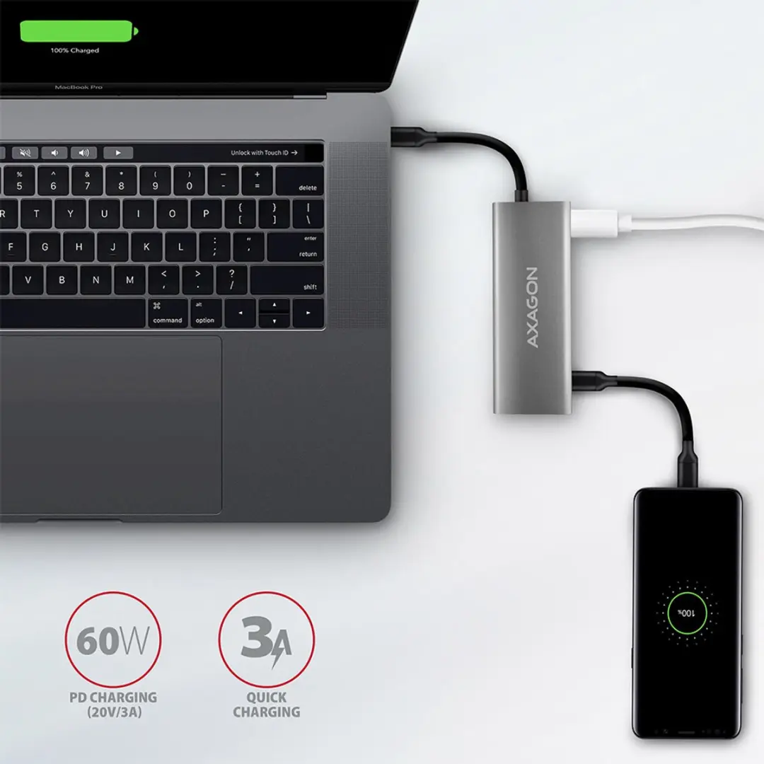Axagon HMC-5G2 USB-C Dock - 4x USB 3.2 Gen2 - HDMI 1.4a - Grijs
