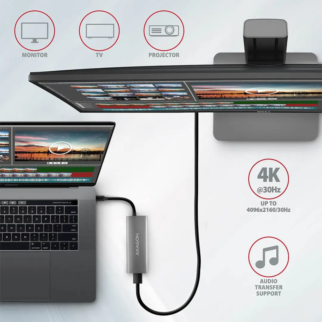 Axagon HMC-5G2 USB-C Dock - 4x USB 3.2 Gen2 - HDMI 1.4a - Grijs