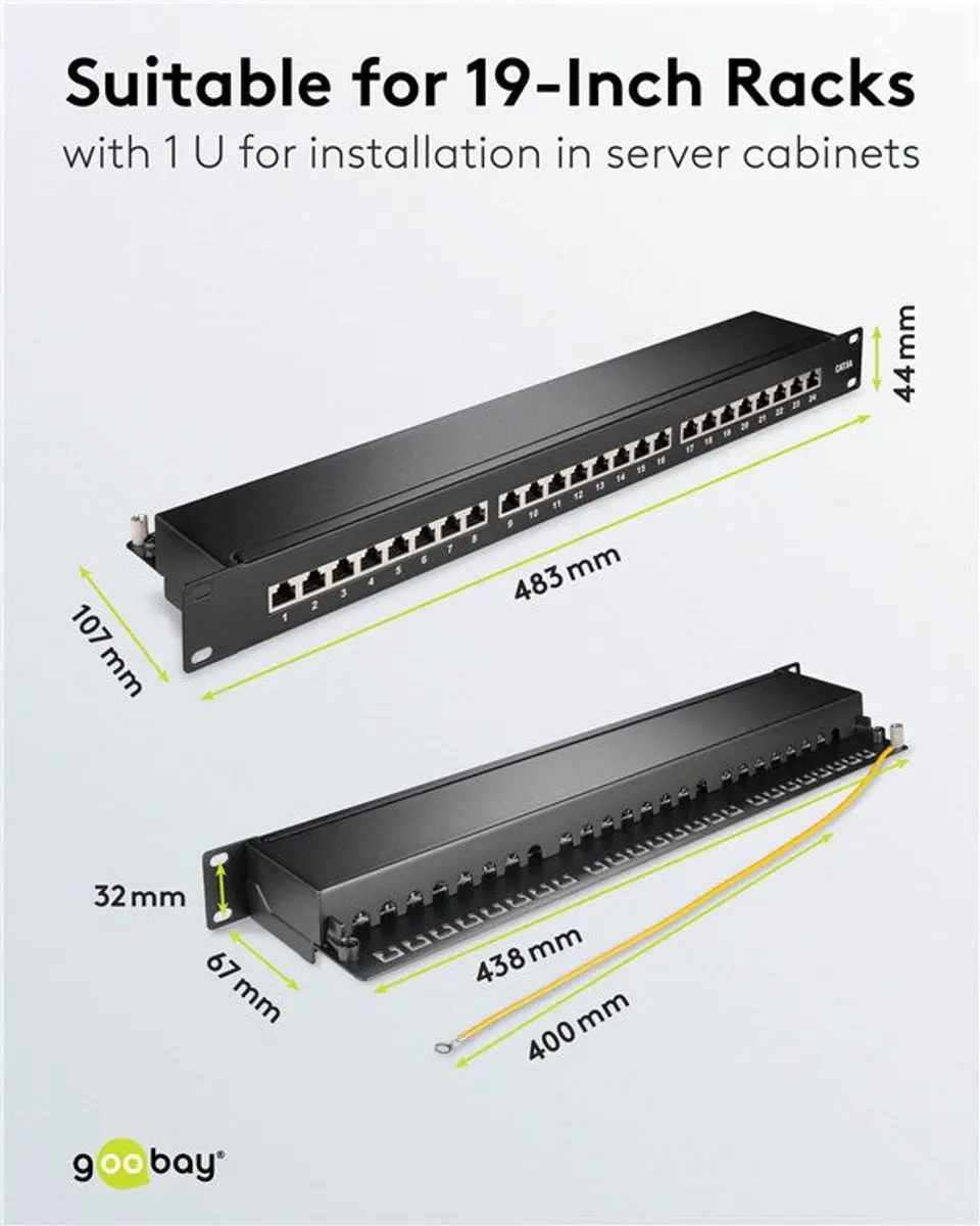 Goobay CAT 6A Patchpaneel 24-poorts 19" - Grijs