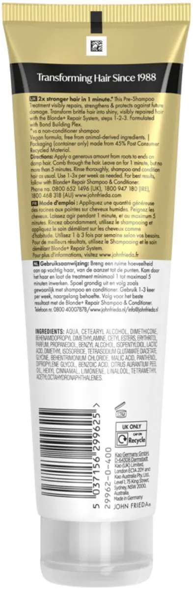 John Frieda Blonde+ Repair Bond Building Pre-Shampoo 150ml