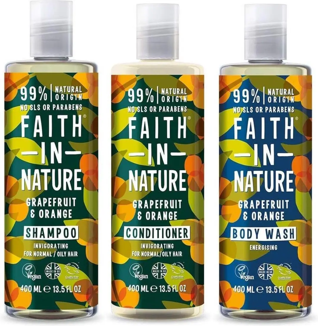 Faith In Nature Grapefruit & Orange Shampoo Conditioner Body Wash 3x400ml