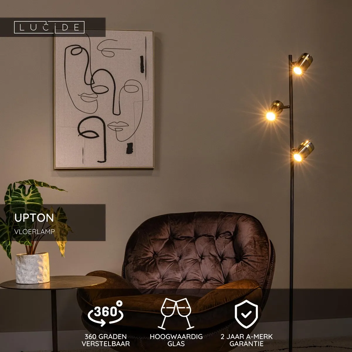 Lucide Upton Vloerlamp 3xGU10 - Fumé