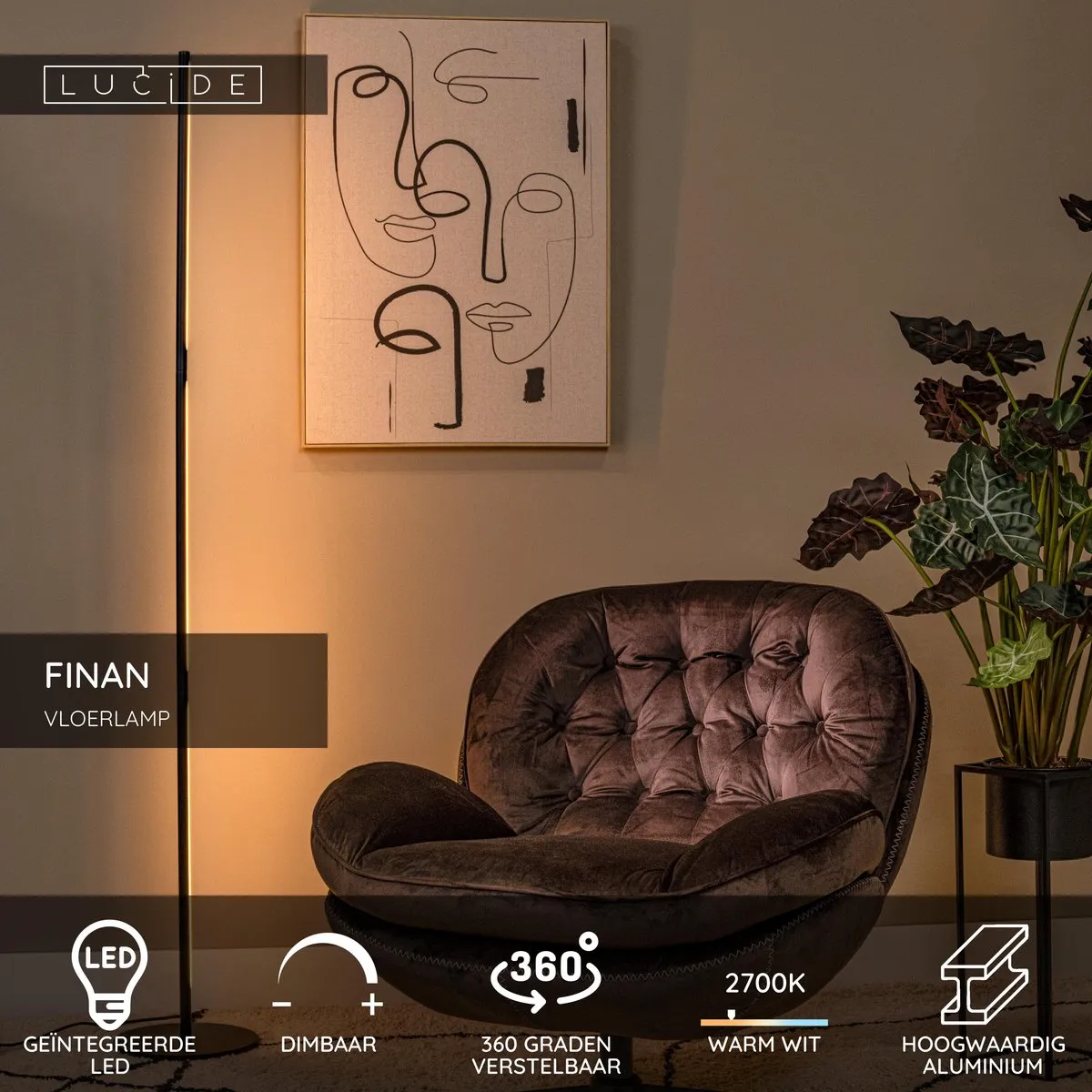 Lucide FINAN Vloerlamp LED 32W 2700K