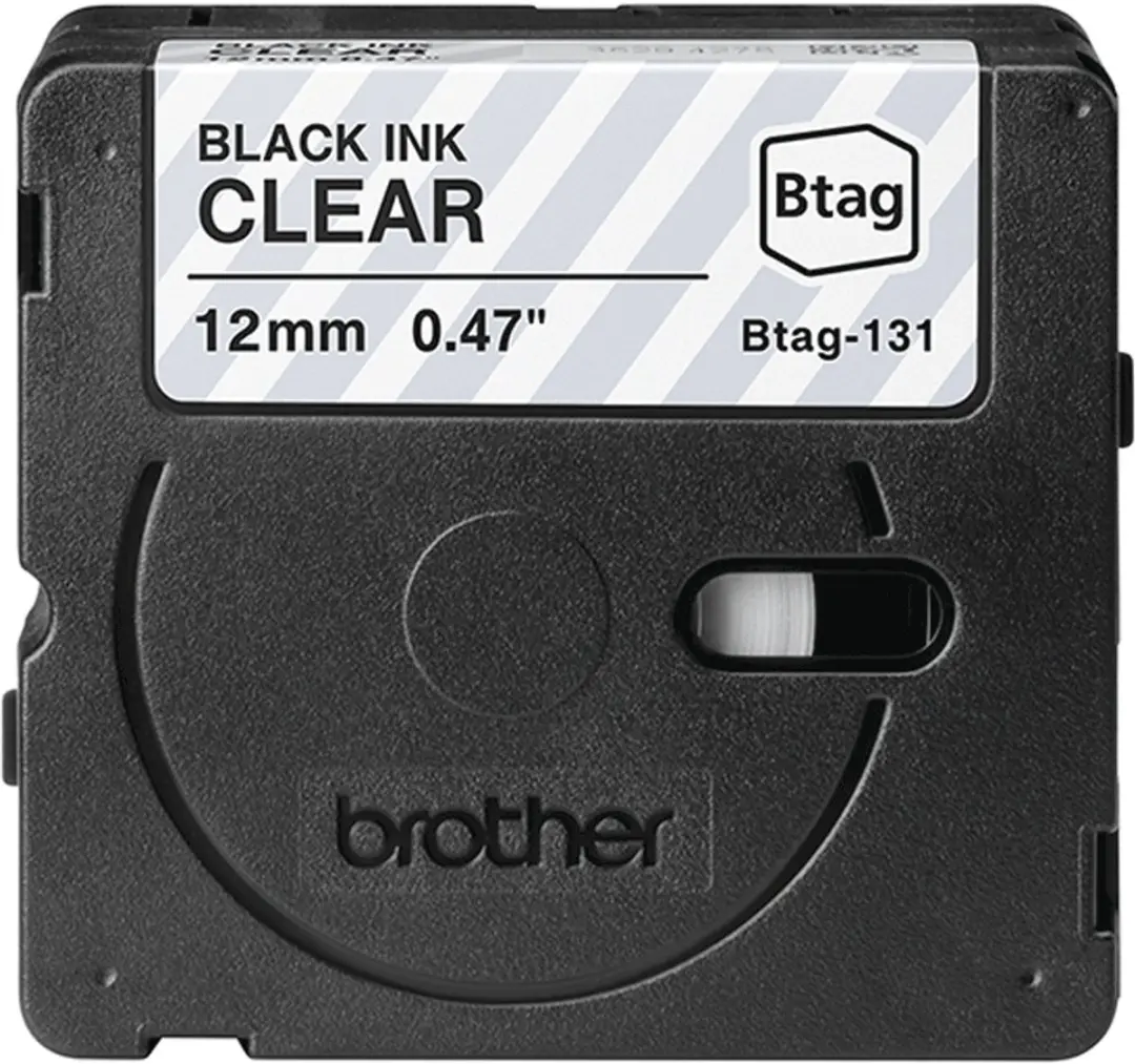 Brother BTAG-131 Transparant Labeltape 12mm - Zwart op Zilver