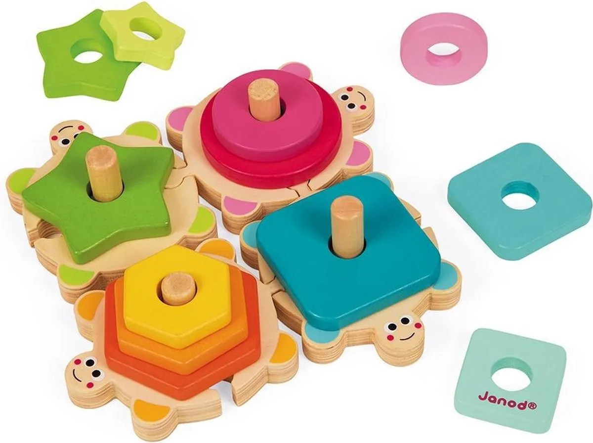Janod I Wood Stapel Schildpadjes 5337 - 12 Stuks - Multi