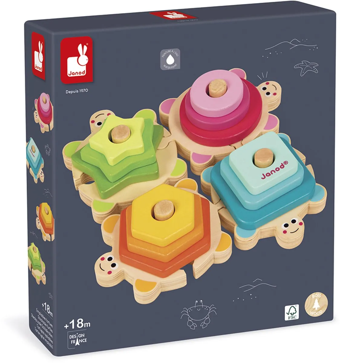 Janod I Wood Stapel Schildpadjes 5337 - 12 Stuks - Multi - afbeelding 6 van 6