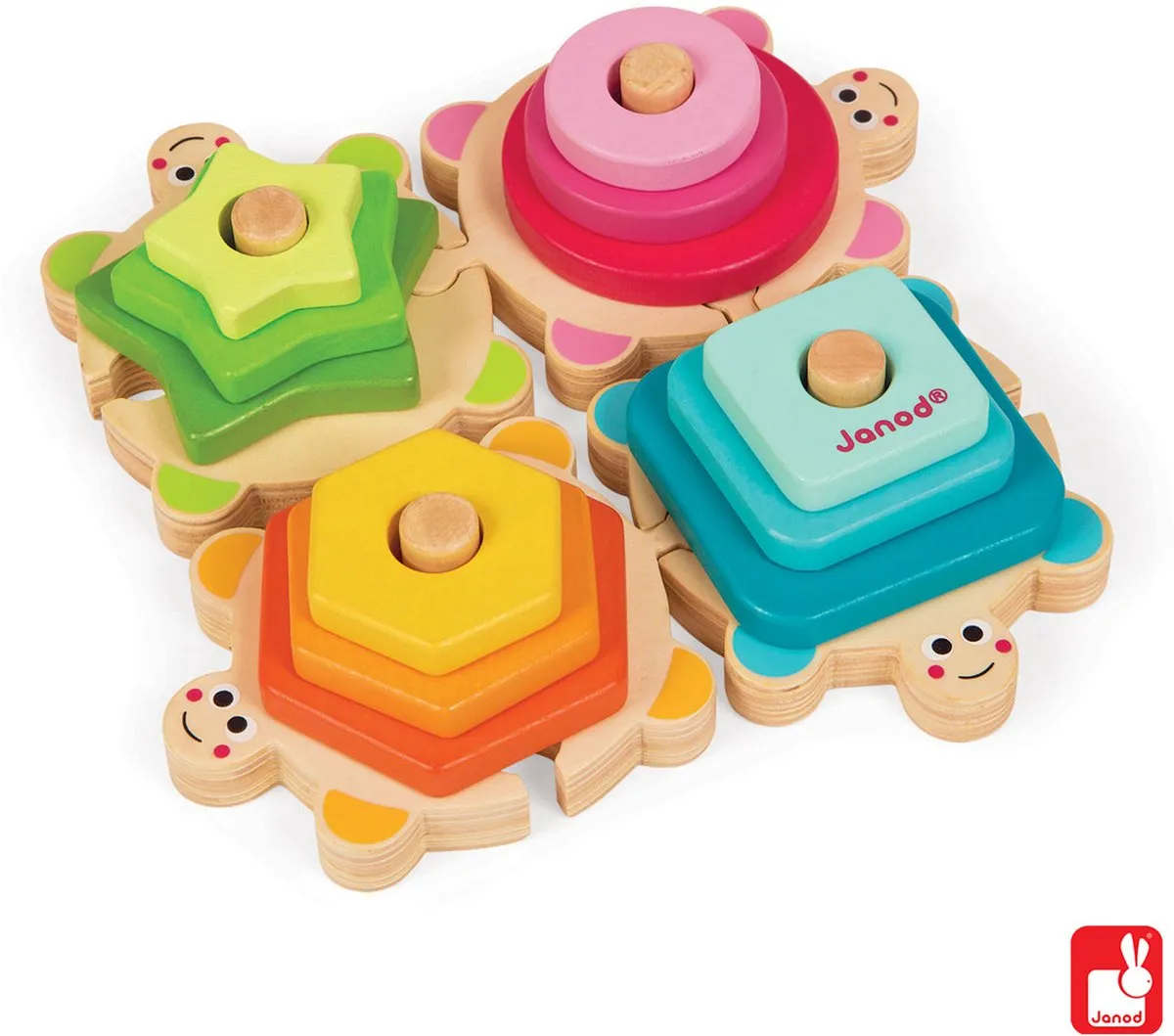 Janod I Wood Stapel Schildpadjes 5337 - 12 Stuks - Multi