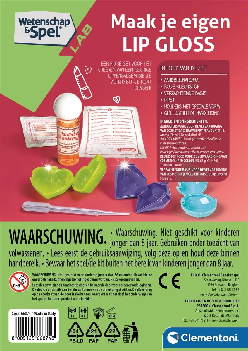 Clementoni Wetenschap & Spel Lipgloss Experimenteerdoos 66874 - Multi Kleur