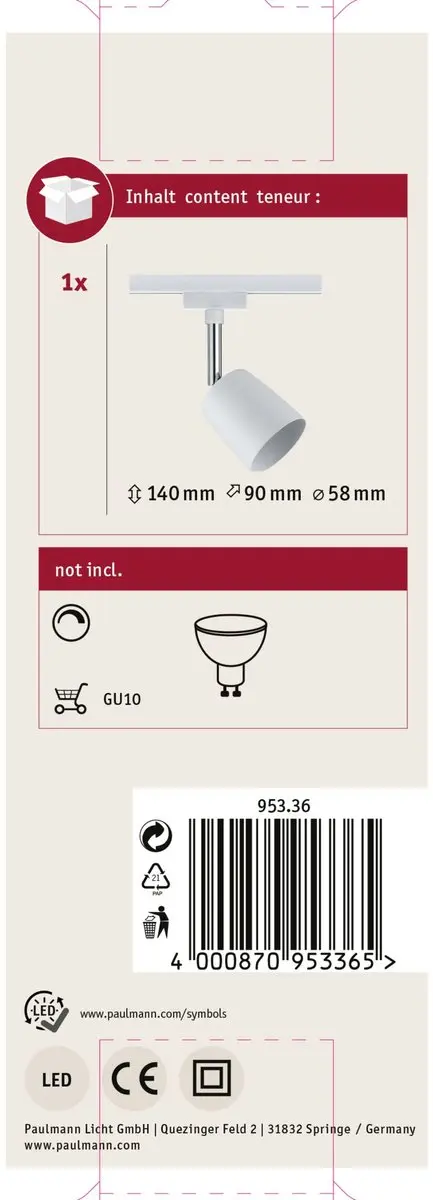 Paulmann URail Railspot Cover GU10 10W - Wit/Chroom - afbeelding 6 van 6