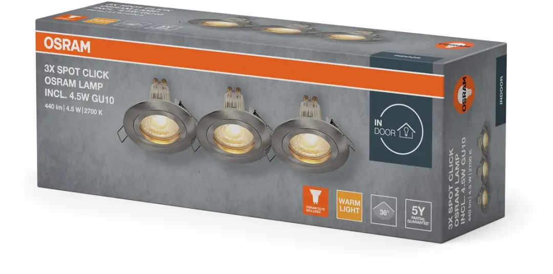 Osram Spot Set LED GU10 4,5W 2700K - 3 Stuks - Satijn nikkel