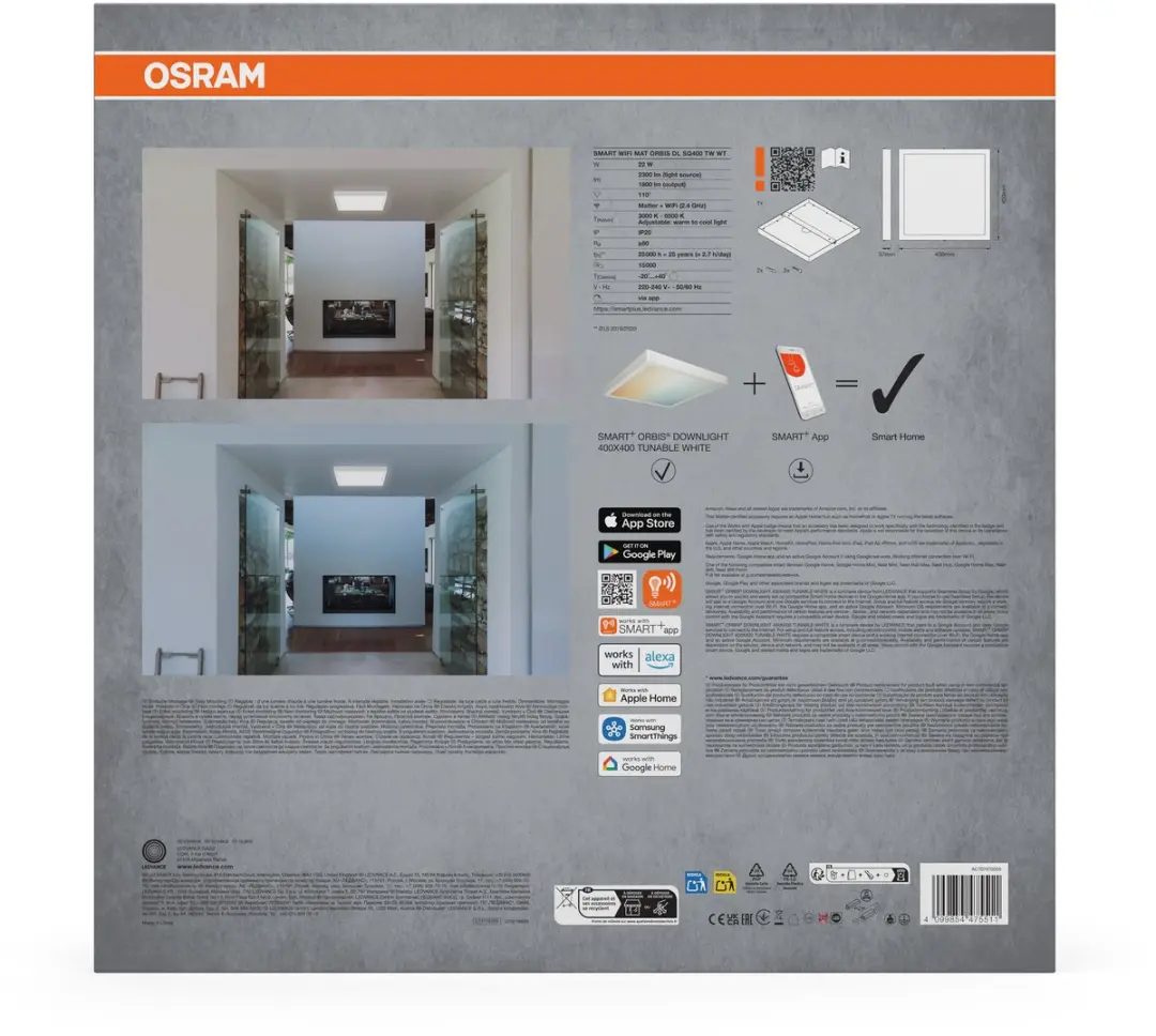 Osram SMART+ Matter Orbis LED Downlight 22W 1800lm - 400x400mm Wit