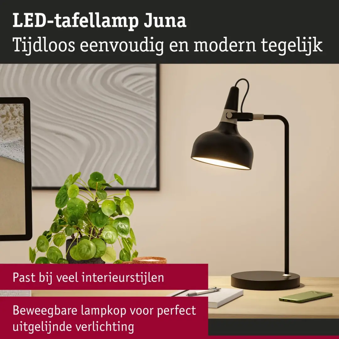 Paulmann LED Tafellamp Juna E14 20W - Zwart mat/Champagne
